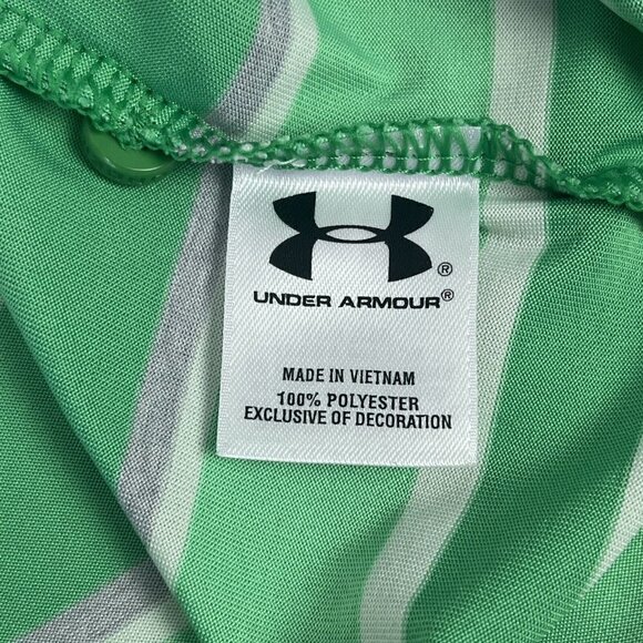 Under Armour Loose Heatgear Polo Golf Shirt Green Stripe Stretch Large - Picture 9 of 9